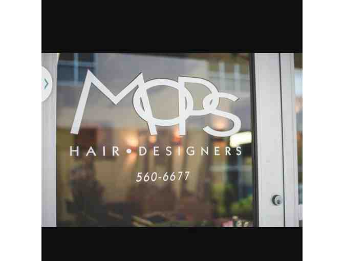 MOPS Hair Designers hair product basket and hair cut