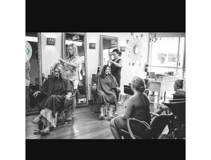 MOPS Hair Designers hair product basket and hair cut