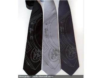 Turntable Tonearm Necktie - Standard Width Dove Gray on Black