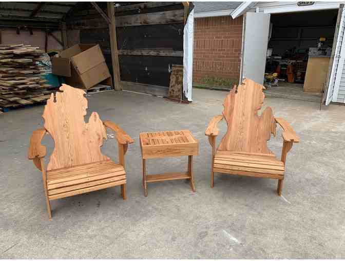 Handcrafted Wood Michigan Adirondack Chairs and Center Table