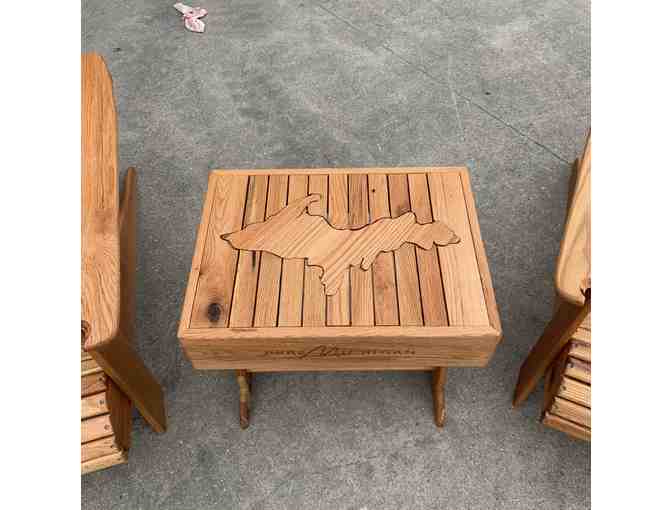 Handcrafted Wood Michigan Adirondack Chairs and Center Table