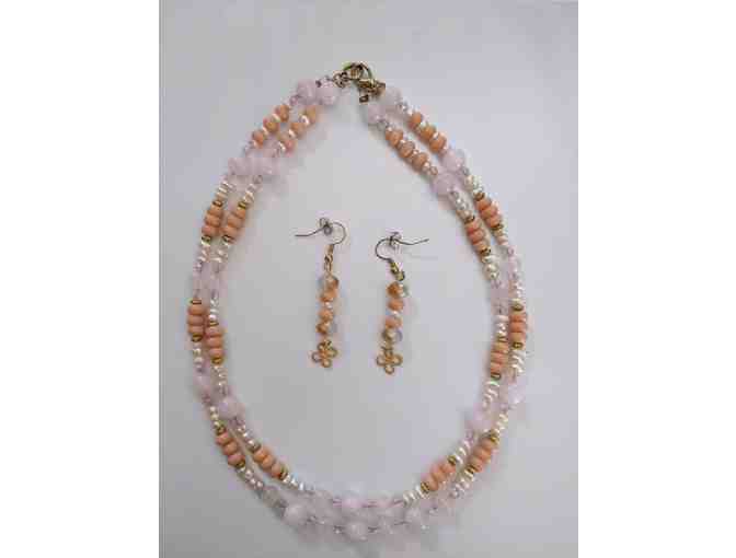 Peach Bead Double Stranded Necklace and Earrings - Photo 1