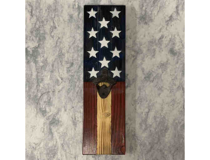 American Flag Wood Hanging Bottle Opener - Red, White and Blue - Photo 1