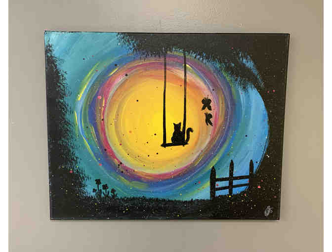 Cat on a Swing Canvas Painting - Photo 1