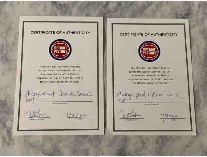 Detroit Pistons Isaiah Stewart Autographed Basketball and Killian Hayes Autographed Hat
