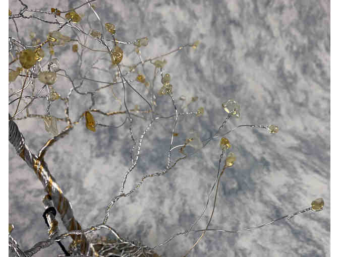 12' Gold Wire Tree with Citrine Leaves, Stone Base and Tire Swing Figurine
