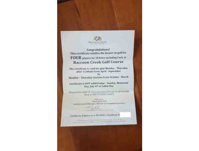 Raccoon Creek Golf Course foursome with carts