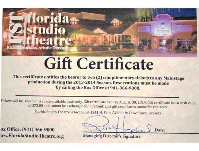 Florida Studio Theater-2 Ticket Gift Certificate