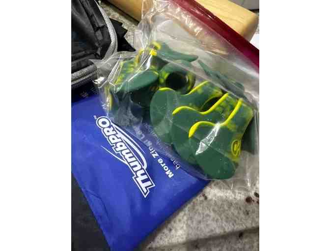 Bruce Bolt Long Cuff Batting Gloves- Navy/White PLUS a Thumb Pro Hitting Guard