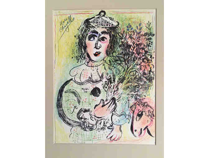 'Clown with flowers' Original color lithograph