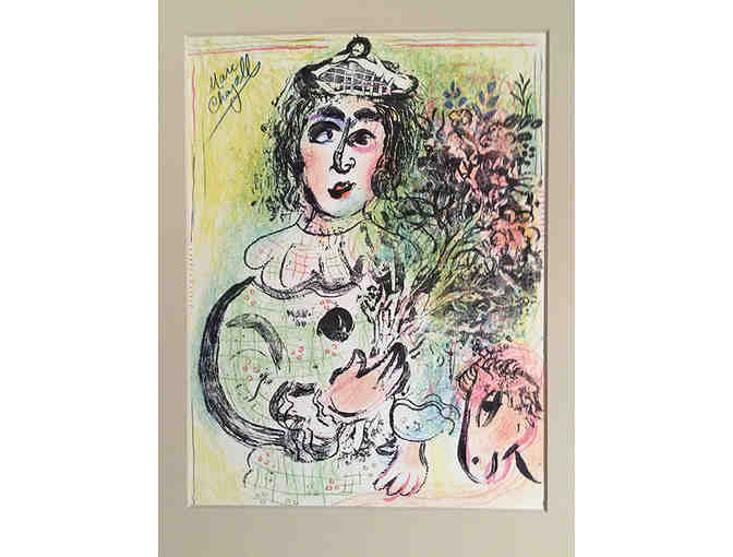 "Clown with flowers" Original color lithograph by Marc Chagall - Photo 1