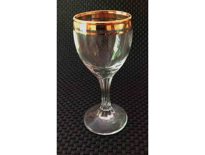 Etched wine glasses + set of cordial glasses
