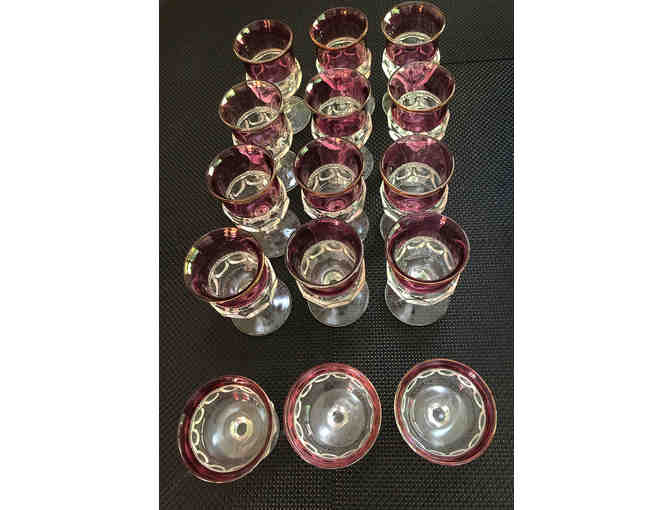 Set of 12 Ruby Flash wine goblets + 3 sherbert dishes