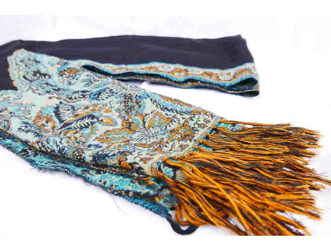 Hand-beaded Women's Wool Shawl: Gold & Turquoise Nights