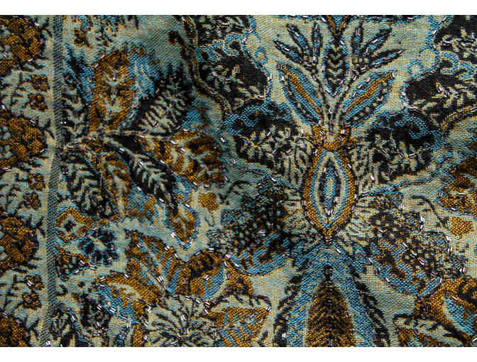 Hand-beaded Women's Wool Shawl: Gold & Turquoise Nights