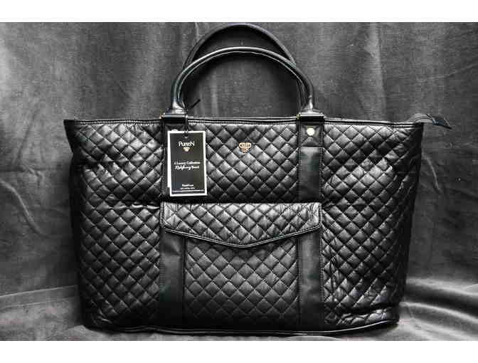 Travel Organized: Women's Quilted Black Travel Tote with 9 Compartments