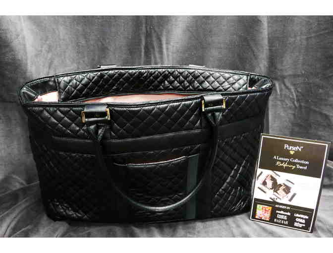 Travel Organized: Women's Quilted Black Travel Tote with 9 Compartments