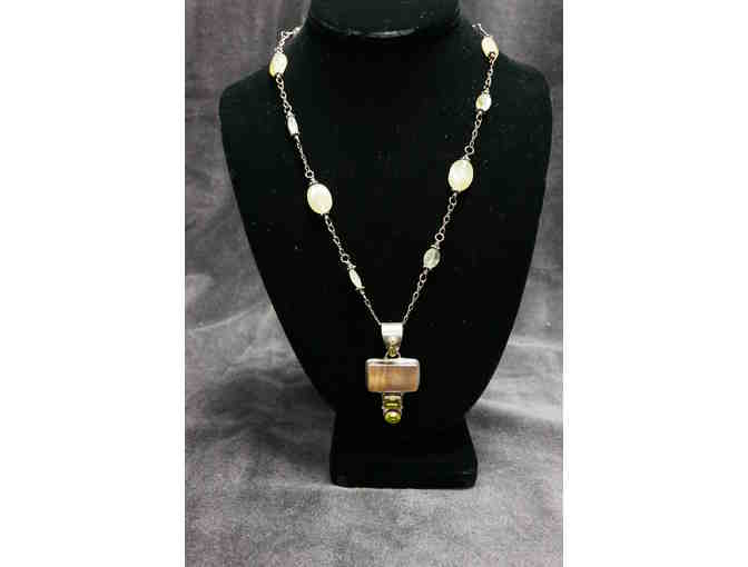 Moonstone, Peridot & Pearl Pendant Necklace with Jasper, Agate and Jade Bracelet