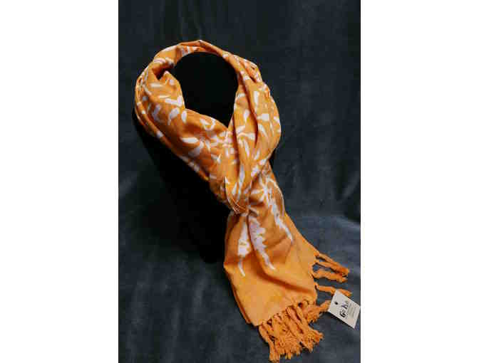 Indonesian Orange Batik Scarf with Matching Multi-Strand Necklace and Beaded Earrings