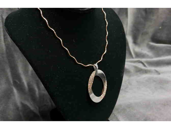 Contemporary Open Oval Pendant on Rose 18K Gold-Plated Sterling Silver Wavy Omega Chain