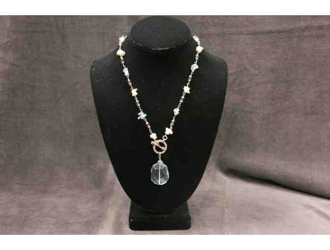18" Handcrafted Necklace with Freshwater Pearl and Aquamarine Glass Beads - Photo 1