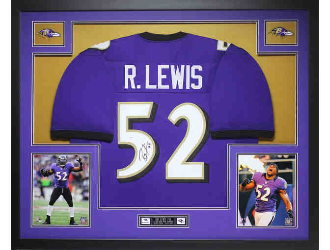 Ray Lewis Autographed Baltimore Ravens 35X43 Framed Jersey + Golf Club Headcovers