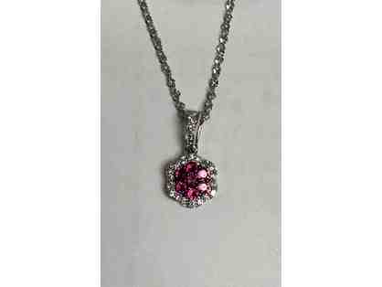 18" 14K White Gold Sparkle Chain with Ruby and 0.10K Diamond Pendant