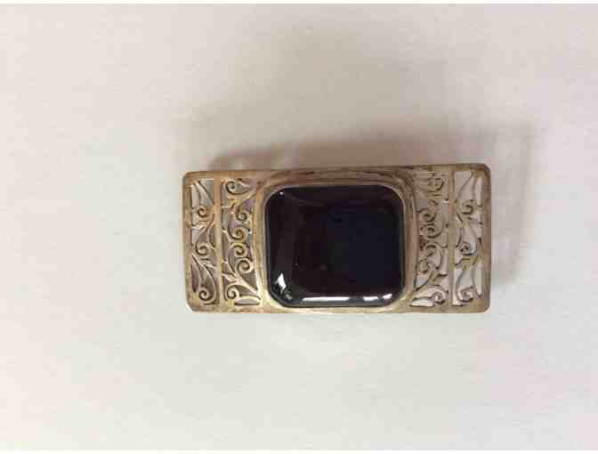 Vintage Sterling Silver Filigree Pendant or Pin with Black Semi-Precious Stone from Niger