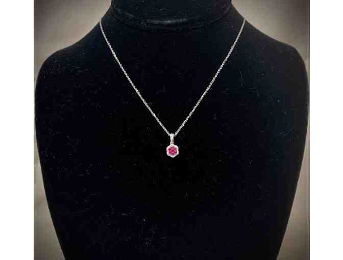18' 14K White Gold Sparkle Chain with Ruby and 0.10K Diamond Pendant