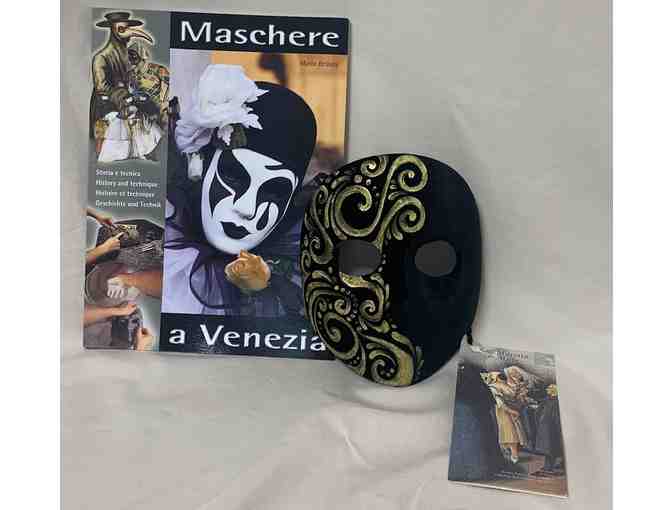 Black & Gold Venetian Masquerade Mask + Book on Venetian Mask History and Technique