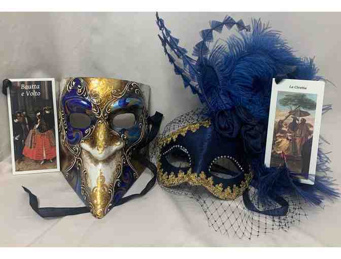 2 Opulent Blue &amp; Gold Venetian Masks - Perfect for Partners! - Photo 1