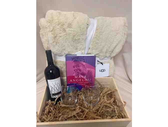 Relax! UGG Plush, Reversible Blanket, Cabernet, 2 Stemless Glasses, Maya Angelou Poetry