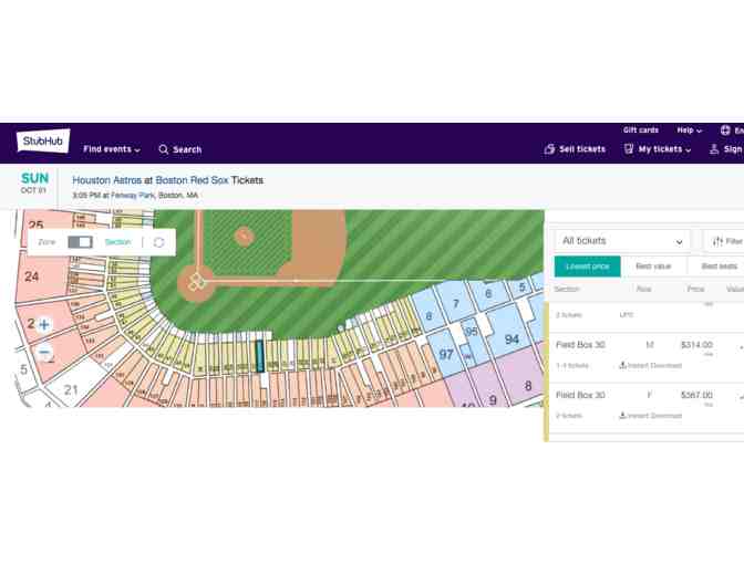 Incredible Pair of Red Sox Tickets - Row H!
