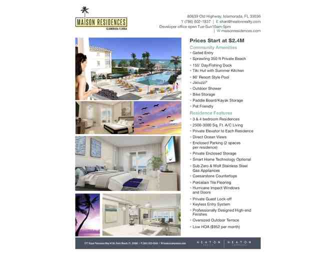 MAISON RESIDENCES - 7 NIGHT Stay in Luxury Islamorada Condominium - Up to 8 Guests