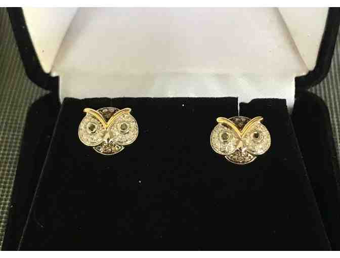 Zak's Jewelry: Sterling Silver Diamond Owl Earrings
