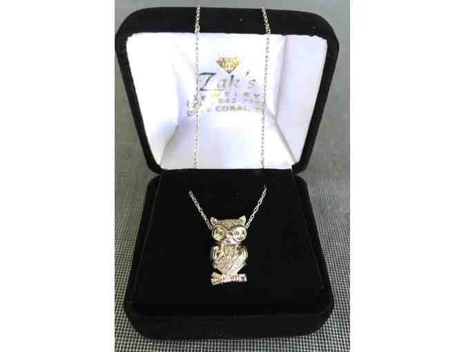 Zak's Jewelry: Sterling Silver Diamond Owl Pendant and Chain