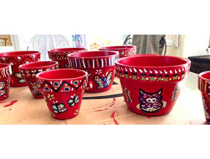 Hand Painted Clay Pots with Plants