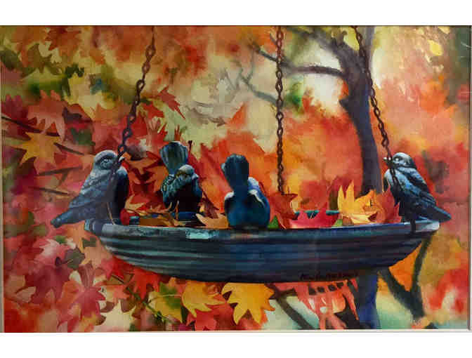 October Birdbath Original Watercolor by Anne Fallin Studios + $100 towards framing