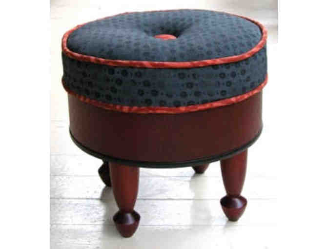 Handmade stool with removable lid covered in a silk design by Sally Jones