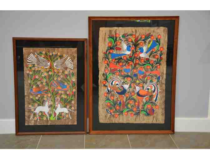Pair of Vintage Mexican Amate Bark Paintings