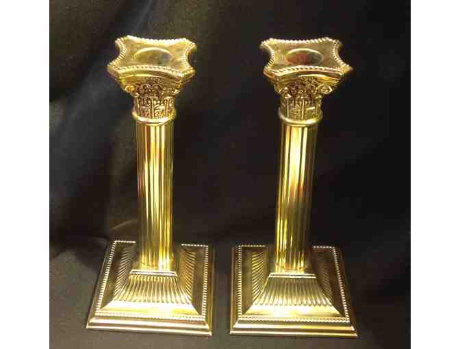 Heavy Brass Corinthian Columns Candlesticks