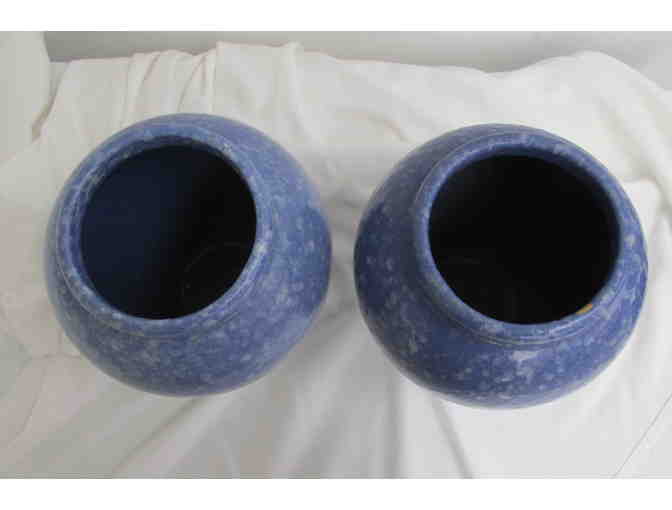 Pair of Blue Ceramic Floor Urns