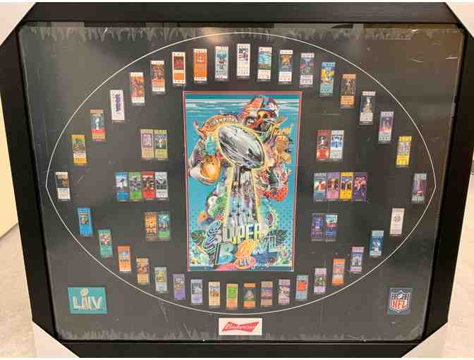 Superbowl Tickets and Illustrated Print in a Floating Frame
