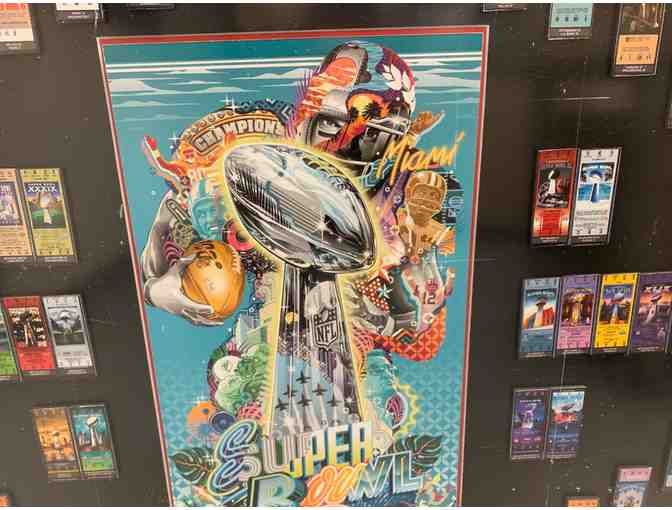 Superbowl Tickets and Illustrated Print in a Floating Frame