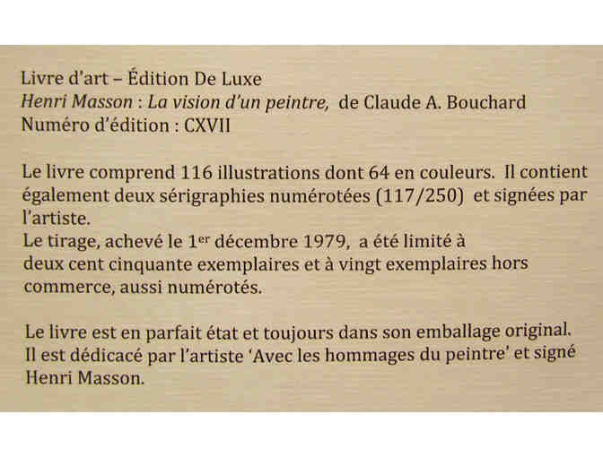 Livre d'art Eition De Luxe Henri Masson La vision d'un peintre de Claude A. Bouchard