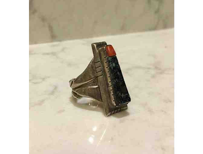 Silver and Turquoise ring made by Creek/Navajo Artist David Tune