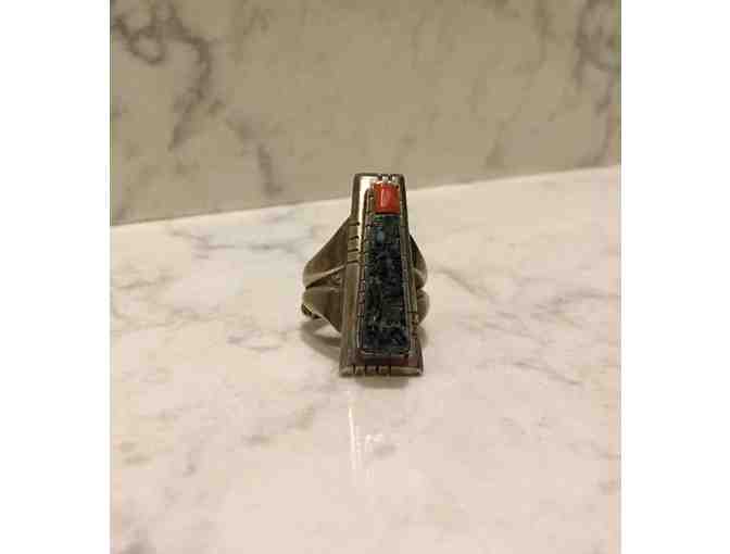 Silver and Turquoise ring made by Creek/Navajo Artist David Tune