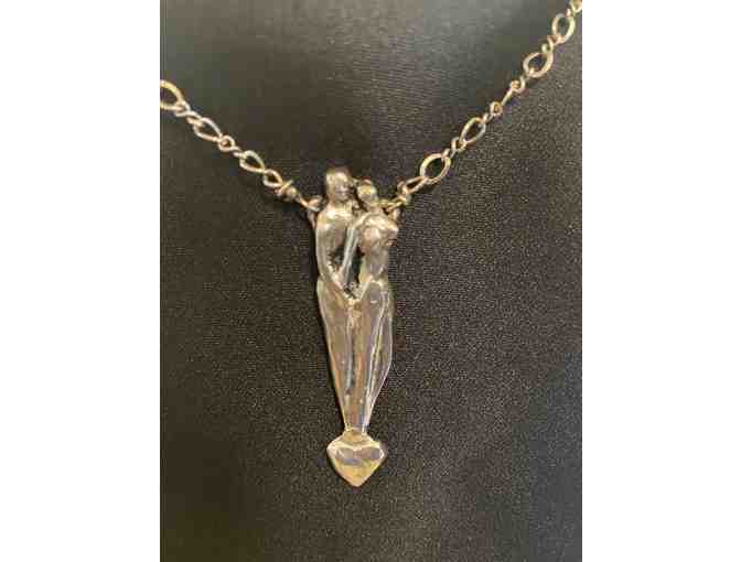 Sterling Silver Couple on Heart Necklace by Jewelry Artist, Harriet Forman Barrett