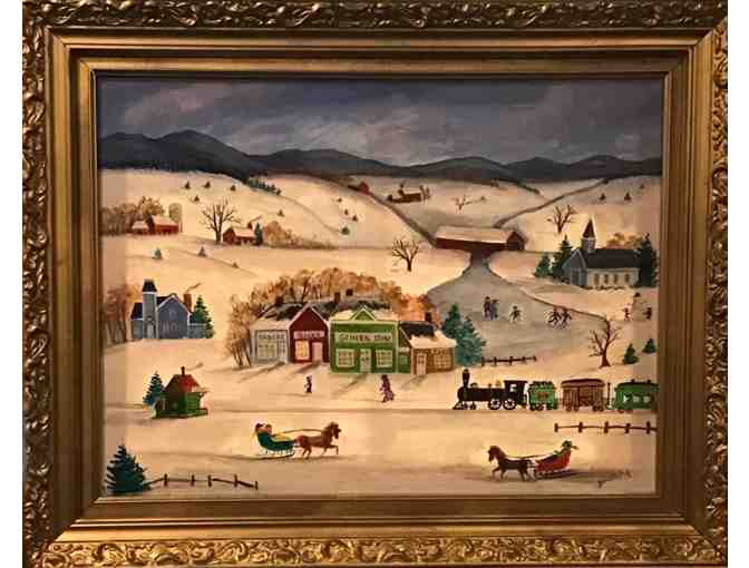 Framed Primitive Folk Art "Winter in the Catskills" by Jeanette Koji - Photo 1