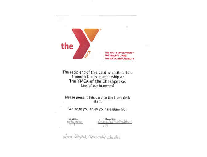 The YMCA of the Chesapeake One Month Family Membership